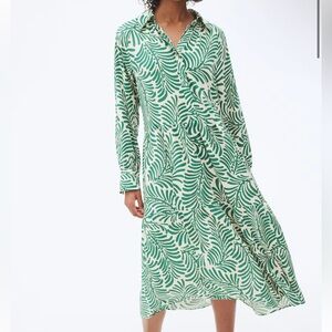 H&M Viscose Shirt Dress - cream/green patterned XS
